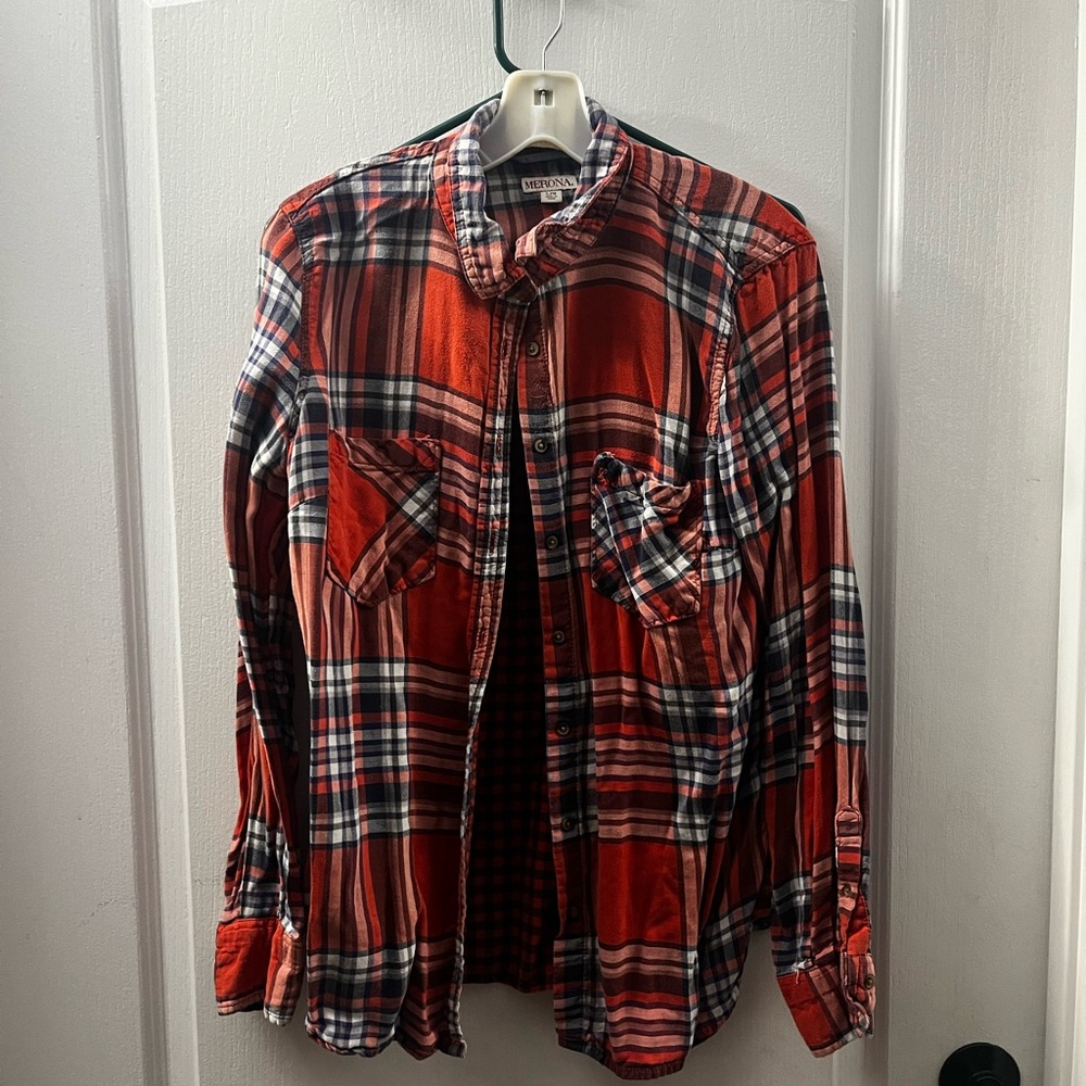Merona burnt orange and black Plaid Shirt